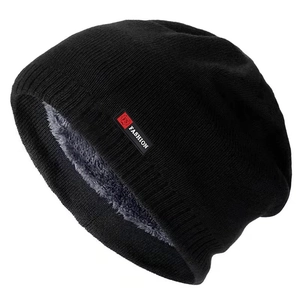 Knitted Beanie Hat Acrylic Fleece Lined Winter Warm Thick Skull Cap For Men Women Outdoor Casual Fashion Patch