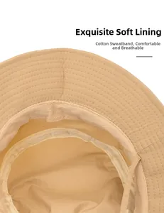 Vista dettagliata della fascia in cotone morbido e della fodera traspirante del cappello beige