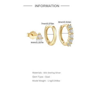 Detailed specs of 925 sterling silver opal earrings with sizes and 1.4g weight info