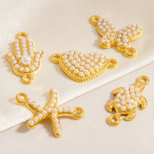 Breloques dorées main de Fatma et tortue en perles sur soie pour bijoux DIY
