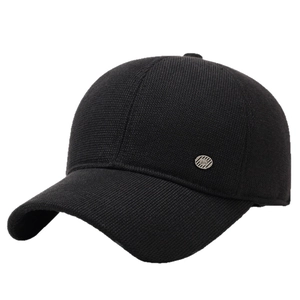 Classic black men's winter baseball cap with fleece lining and ear protection details