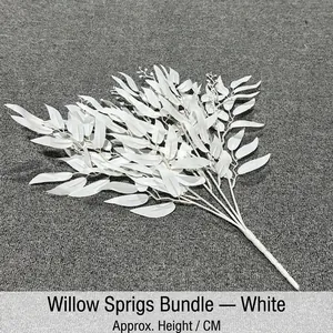 Artificial white willow leaf branch bundle for wedding and home interior decoration