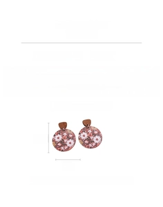 Detail showing round wooden earrings with floral patterns, 5.5cm height and 3.9g weight