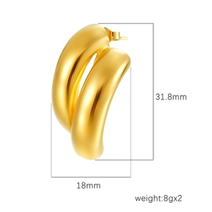 Polished 18k gold plated chunky double C-shape titanium steel earrings for women