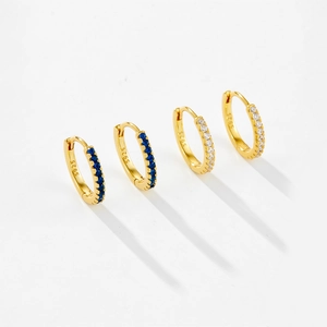 Golden S925 silver hoop earrings with blue and white zircon stones in 8.5mm inner diameter