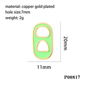 Gold-plated copper soda tab pendant with light green enamel and 20mm x 11mm size