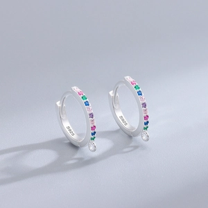 Elegant S925 sterling silver hoop earrings with colorful crystals and a small bottom ring