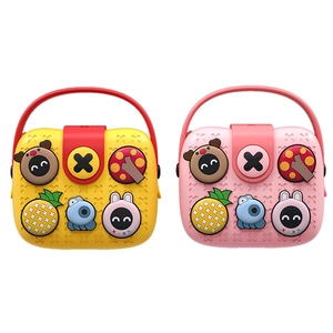 Children's cartoon silicone handbags in yellow and pink with cute DIY animal charms
