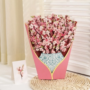 3D pop-up Mother's Day card with pink cherry blossom bouquet in a paper vase