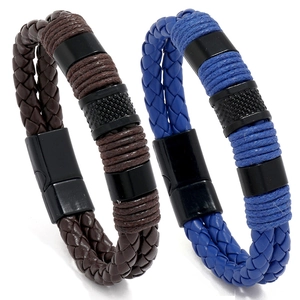 Men Braided PU Leather Bracelet With Alloy Magnetic Buckle Fashion Multi Layer Wrap Wristband