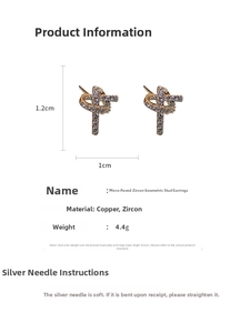 Detailed view of knot stud earrings with dimensions and micro-set zircon features