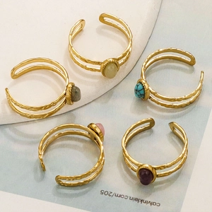 Retro gold stainless steel open rings with colorful stones in bohemian style