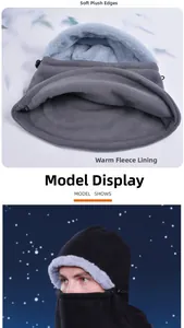 Detail of fleece lining and adjustable drawstring on winter thermal neck gaiter mask