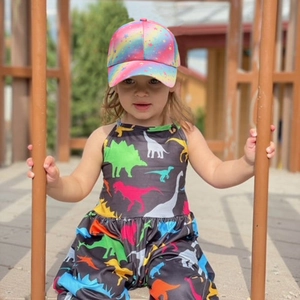 Kids rainbow gradient baseball cap with yellow stars pattern for sun protection outdoors