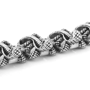 Bracelet serpent en argent rétro avec écailles de cobra détaillées style punk rock