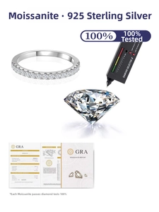 Detailed set of S925 silver moissanite ring with GRA certificate and diamond tester
