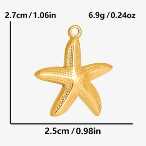 Golden 304 stainless steel starfish pendant detail with size and weight measurements