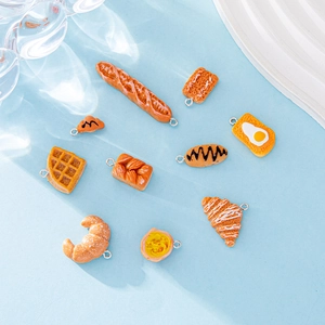 Set of 10 assorted resin miniature bread and pastry charms for DIY jewelry making