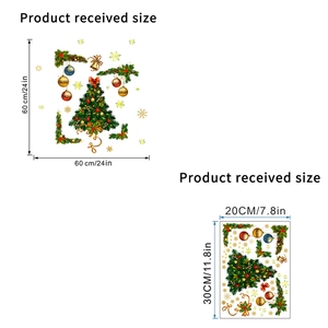 Product dimensions detail for golden Christmas ball and tree self-adhesive wall stickers