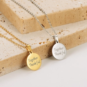Vacuum plated stainless steel necklace with together thankful pendants in gold and silver