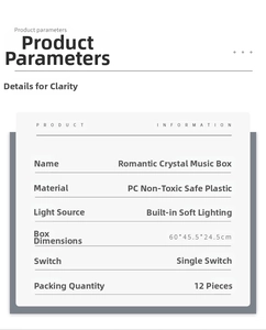 Detailed product specifications for Christmas crystal music box with LED lights