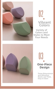 Detail of multi-faceted giant makeup sponges in vibrant pastel colors for smooth blending