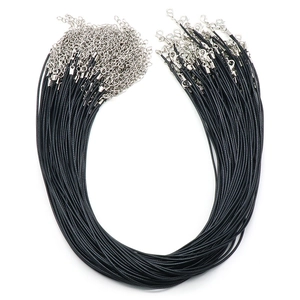 Set of black waxed cotton cord necklaces with silver lobster clasps and extension chains