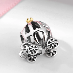 S925 sterling silver pumpkin carriage charm with gold crown detail for DIY bracelets
