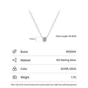 Minimalist S925 sterling silver necklace with a 4x4mm round zircon pendant for women