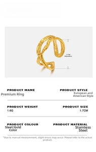 Detailed parameter chart for adjustable gold twist texture stainless steel open ring