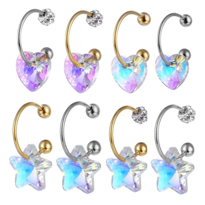 Stainless Steel C Shape Heart Star Crystal Ear Bone Studs Nose Rings Fashion Non Allergic Body Piercing Jewelry