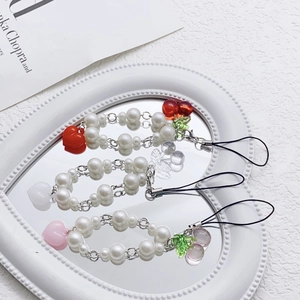 Charme De Téléphone Perlé Cerise Coeur Doux Pendentif De Sac Acrylique Imitation Künstliche Perle Y2K Accessoire Mignon Pour Femmes