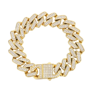 Hip hop gold plated Cuban link bracelet with full iced out sparkling rhinestones