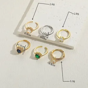 Luxury 14K gold plated open rings collection with teardrop and heart zircon stones