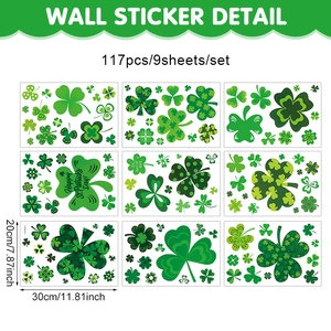 Set mit 9 Blättern und 117 St. Patrick's Day Kleeblatt-Fensteraufklebern, je 30x20cm