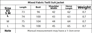 Tableau des tailles détaillé pour le blazer en sergé à chevrons pour femmes en mélange