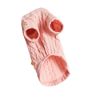 Pink knit pet dog sweater with cable pattern and orange decorative balls for small dogs