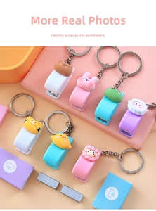 Detailed view of mini cartoon staplers with silicone animal heads and keyrings