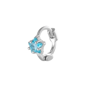 Silver star earrings with blue zircon gemstone minimalist hoop design for women