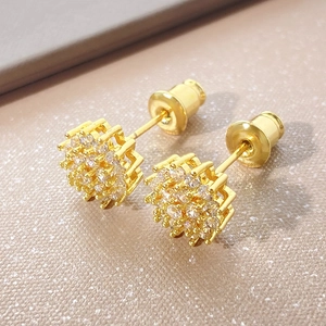 Exquisite 18k gold plated flower stud earrings with shimmering cubic zirconia clusters