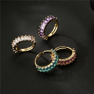 Adjustable Copper Ring Gold Plated With Rectangular Cubic Zirconia Open Design Elegant Fashion Jewelry Women