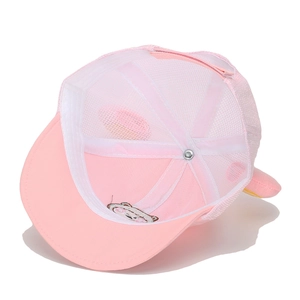 Pink infant baseball cap with breathable mesh and cute cartoon embroidery details