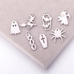 Halloween stainless steel charms set including ghost, bat, and spider pendants