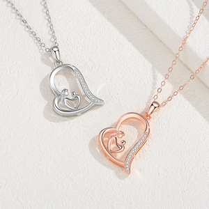 S925 sterling silver heart necklaces for mothers in silver and rose gold with zircon