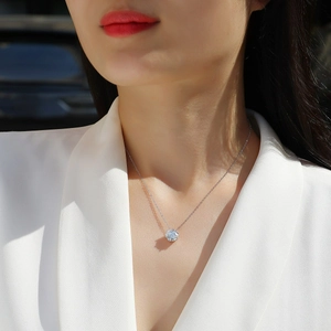 Minimalist 925 sterling silver moissanite pendant necklace for women shown on a model