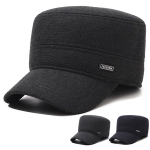 Herren Winter Cadet Cap Wollmischung Flachdeckel Militärhut Mit Ohrenschützer Warmes Kunstfellfutter Verstellbar Winddicht
