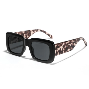 Square oversized black sunglasses with leopard print temples for women and men