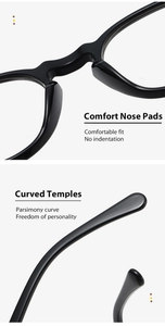Detail of comfort nose pads and curved temples on black polarized retro sunglasses