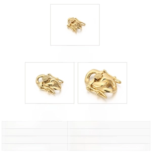 Macro view of stainless steel jewelry clasps for Cuban chains in three sizes and gold finish