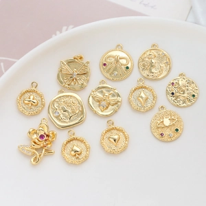 Gold plated vintage butterfly and bee pendants with zircon for DIY jewelry making